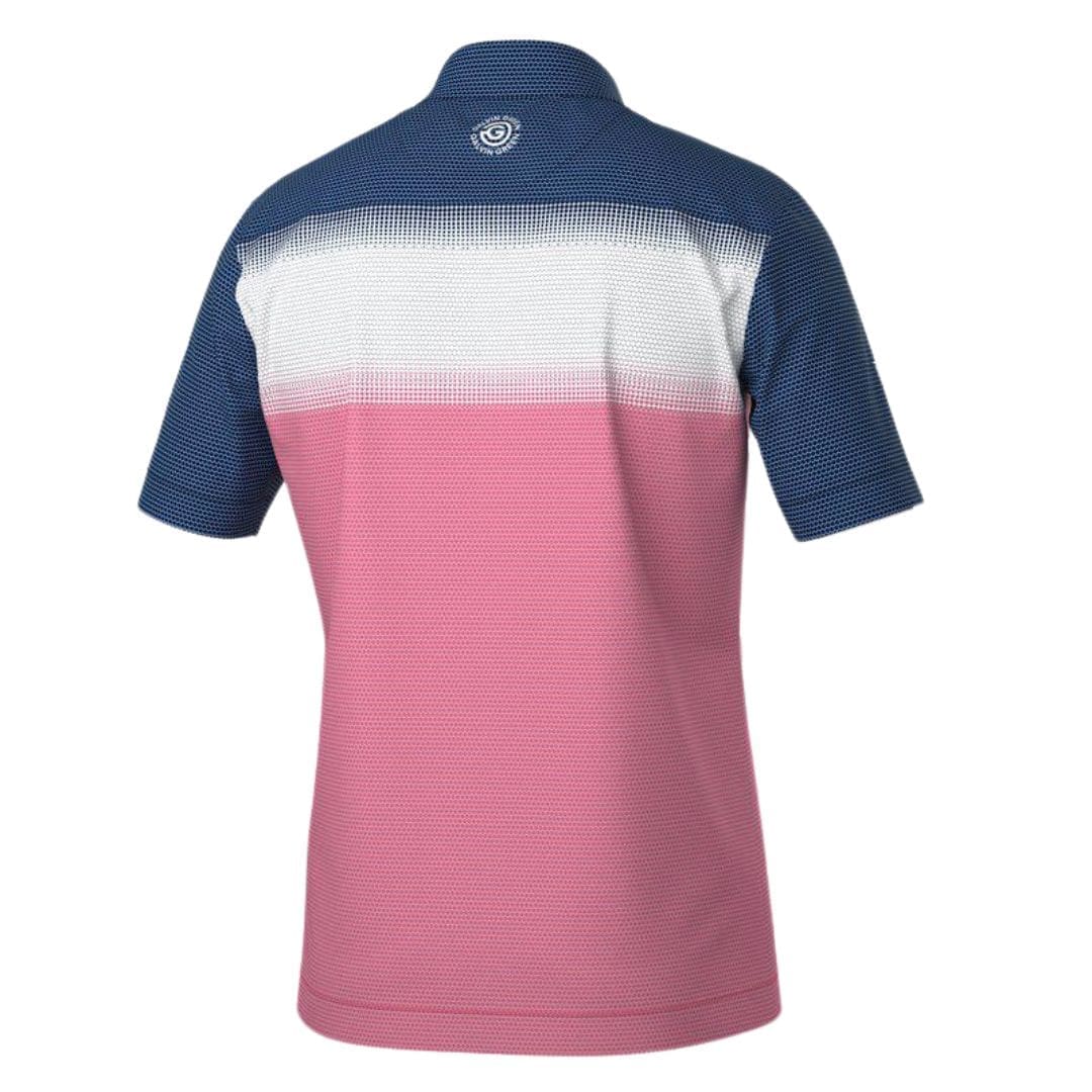 Galvin Green Micra Golf Polo Shirt (Camelia Rose, White & Navy)