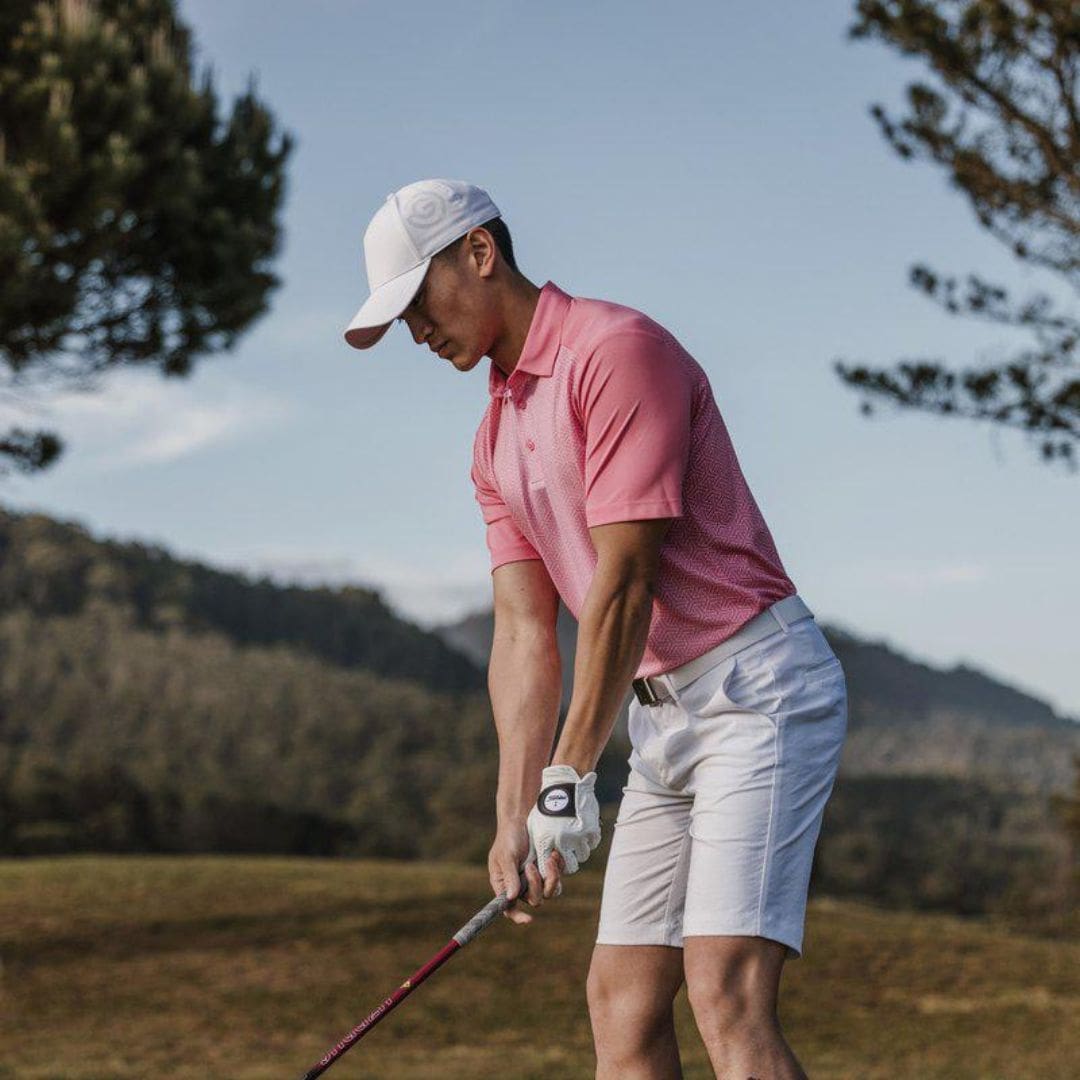 Galvin Green Mile Golf Polo Shirt (Camelia Rose & White)