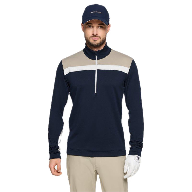 Galvin Green Dean Half-Zip Golf Pullover - Sand, Navy & White