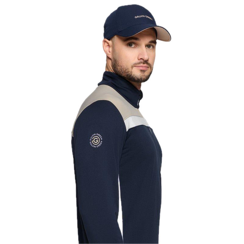 Galvin Green Dean Half-Zip Golf Pullover - Sand, Navy & White