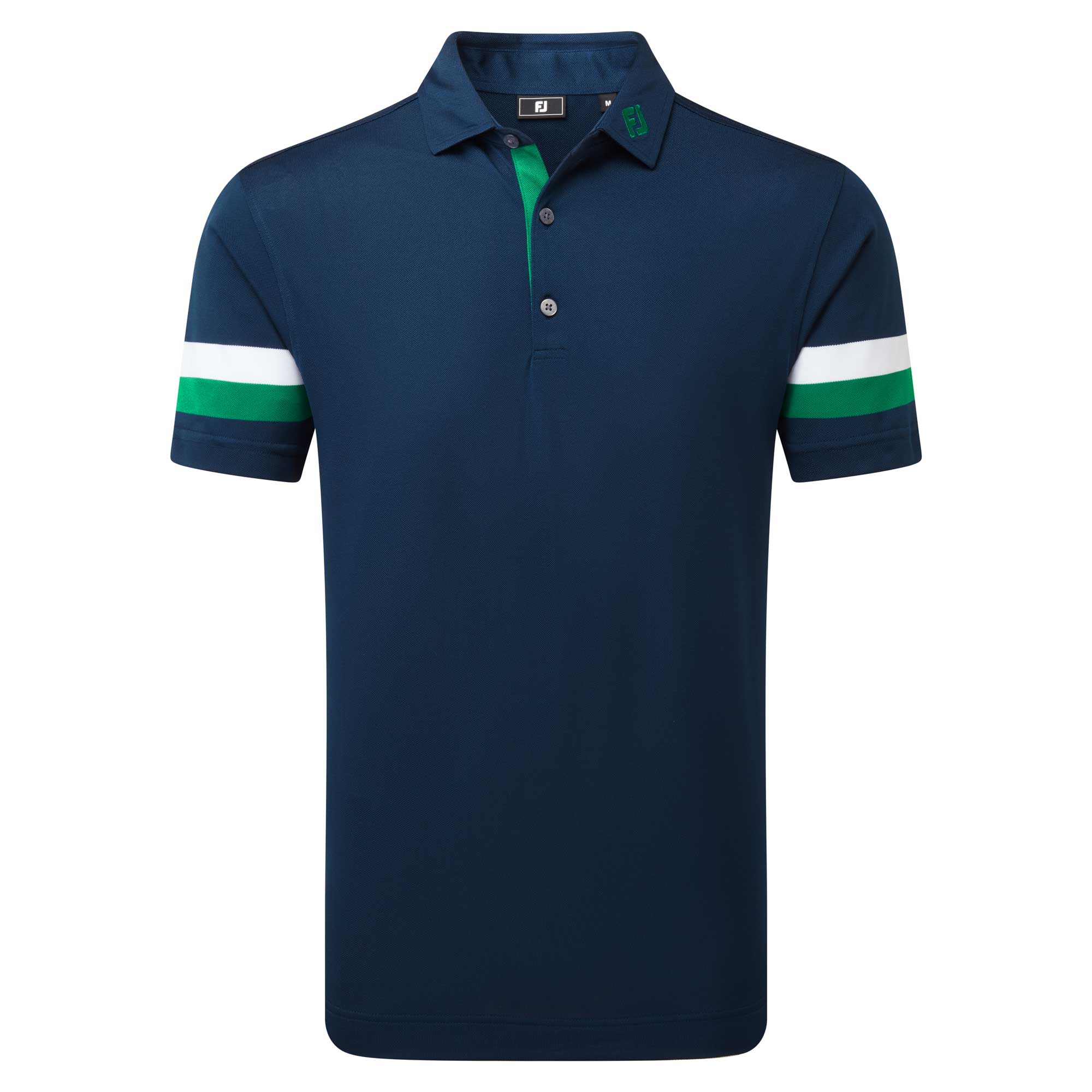 FootJoy Sleeve Stripe Golf Polo Shirt - Navy, Field Green & White