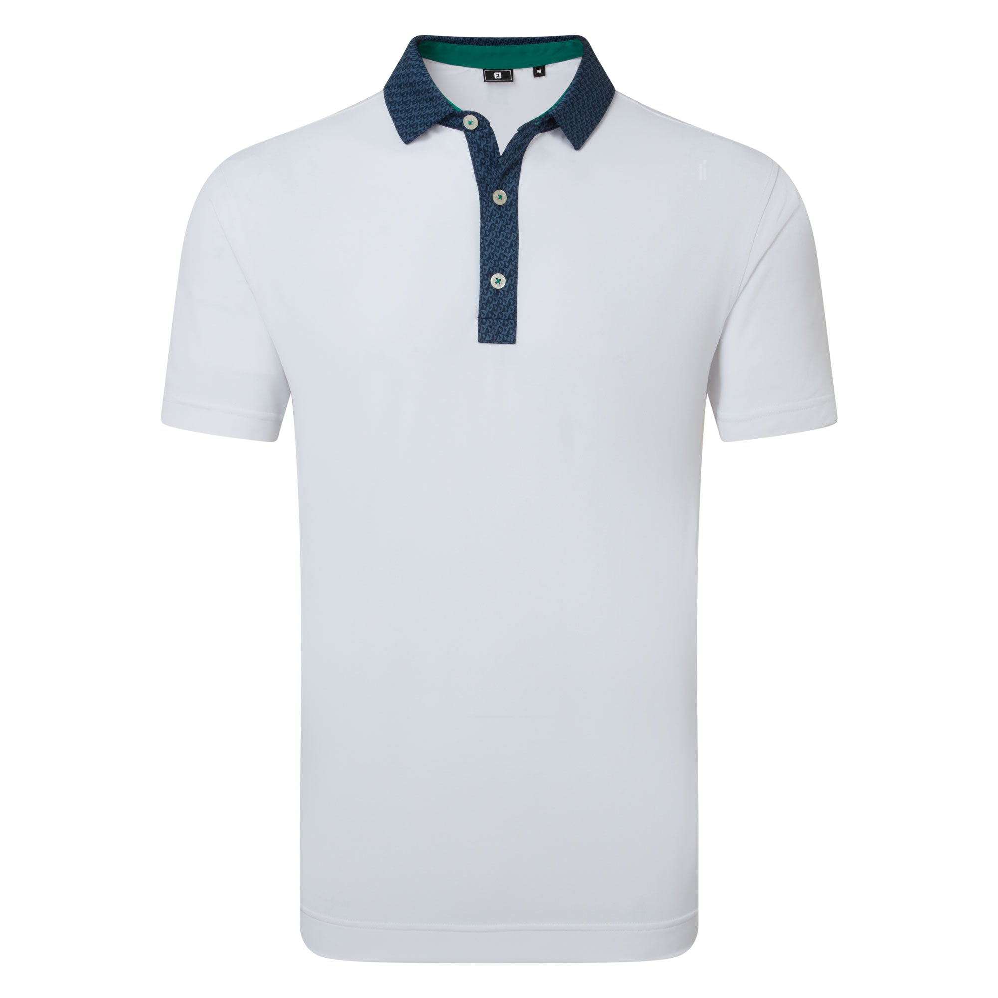 FootJoy Star Geo Trim Pique Golf Polo Shirt - White & Navy
