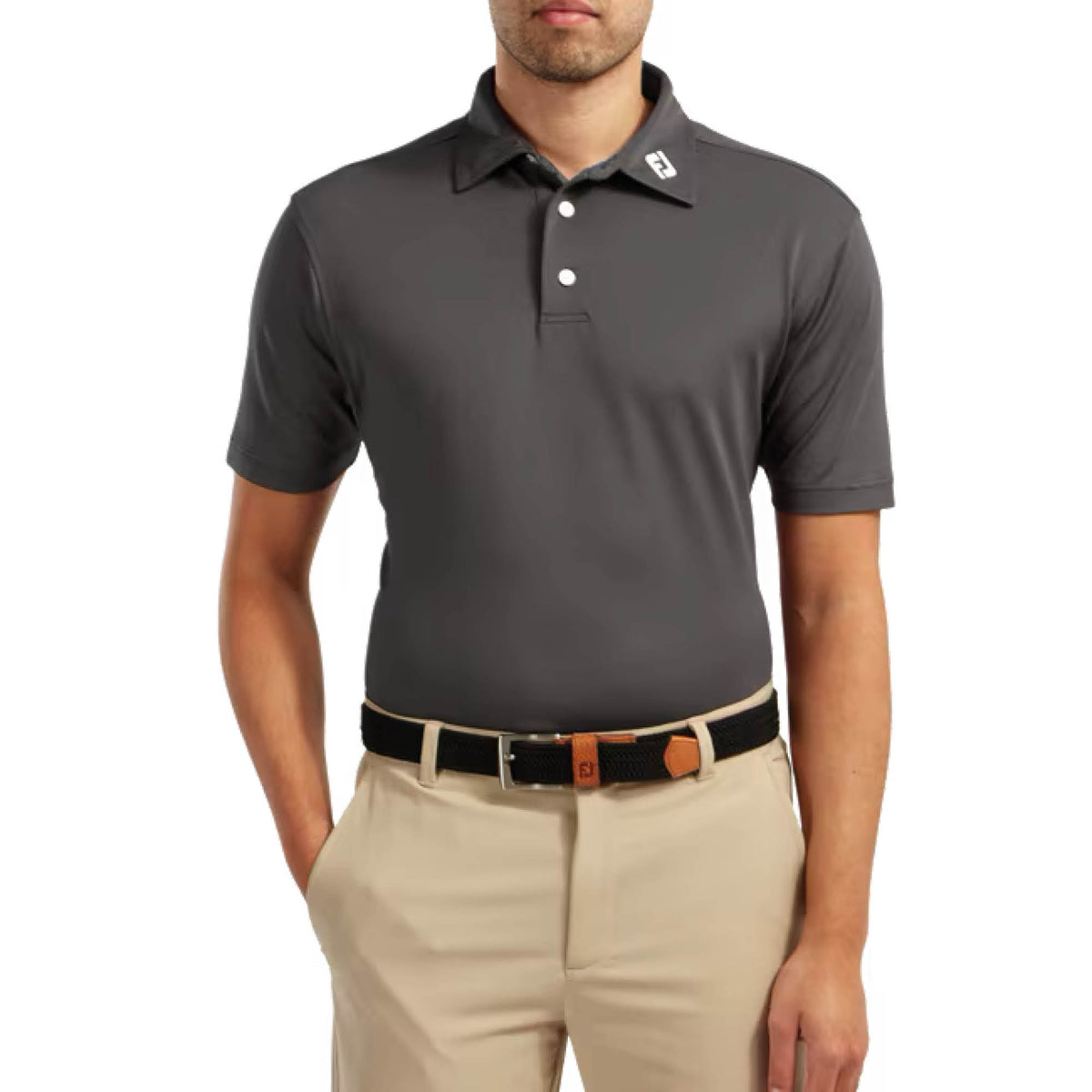 FootJoy Stretch Pique Solid Golf Polo Shirt - Charcoal