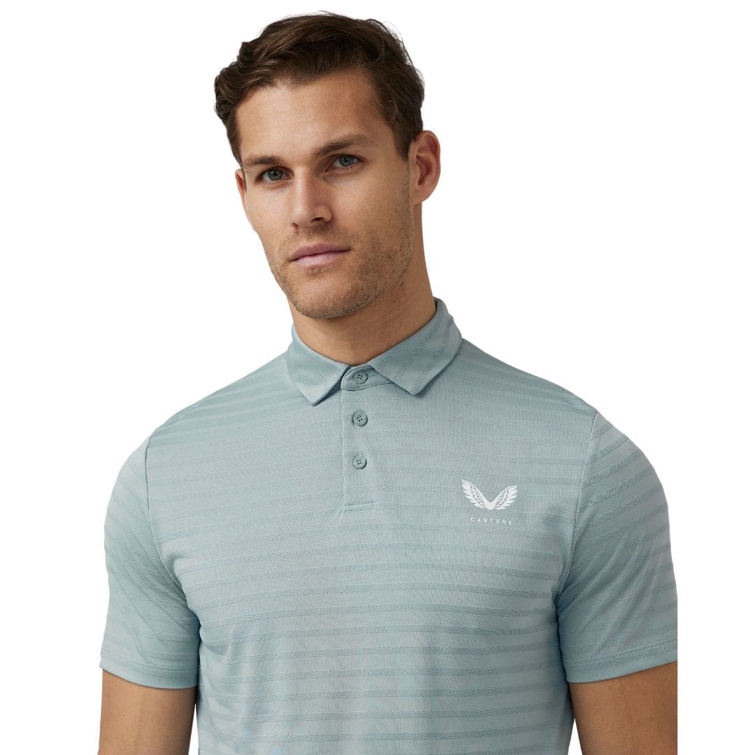 Castore Textured Pique Stripe Golf Polo Shirt (Stone Blue)