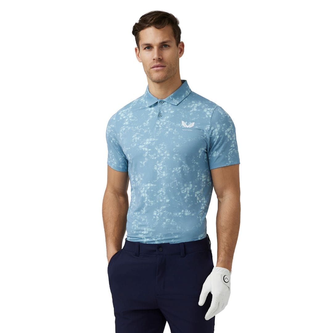 Castore Printed Golf Polo Shirt (Stone Blue)