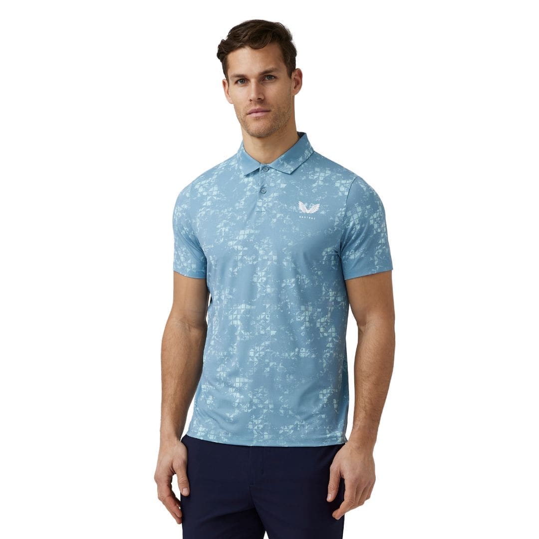 Castore Printed Golf Polo Shirt (Stone Blue)