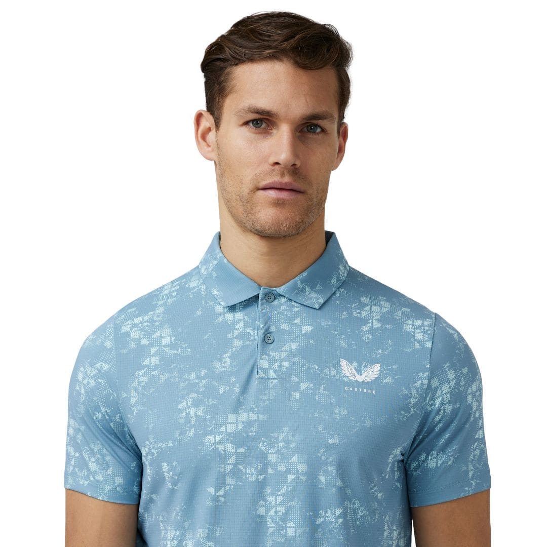 Castore Printed Golf Polo Shirt (Stone Blue)