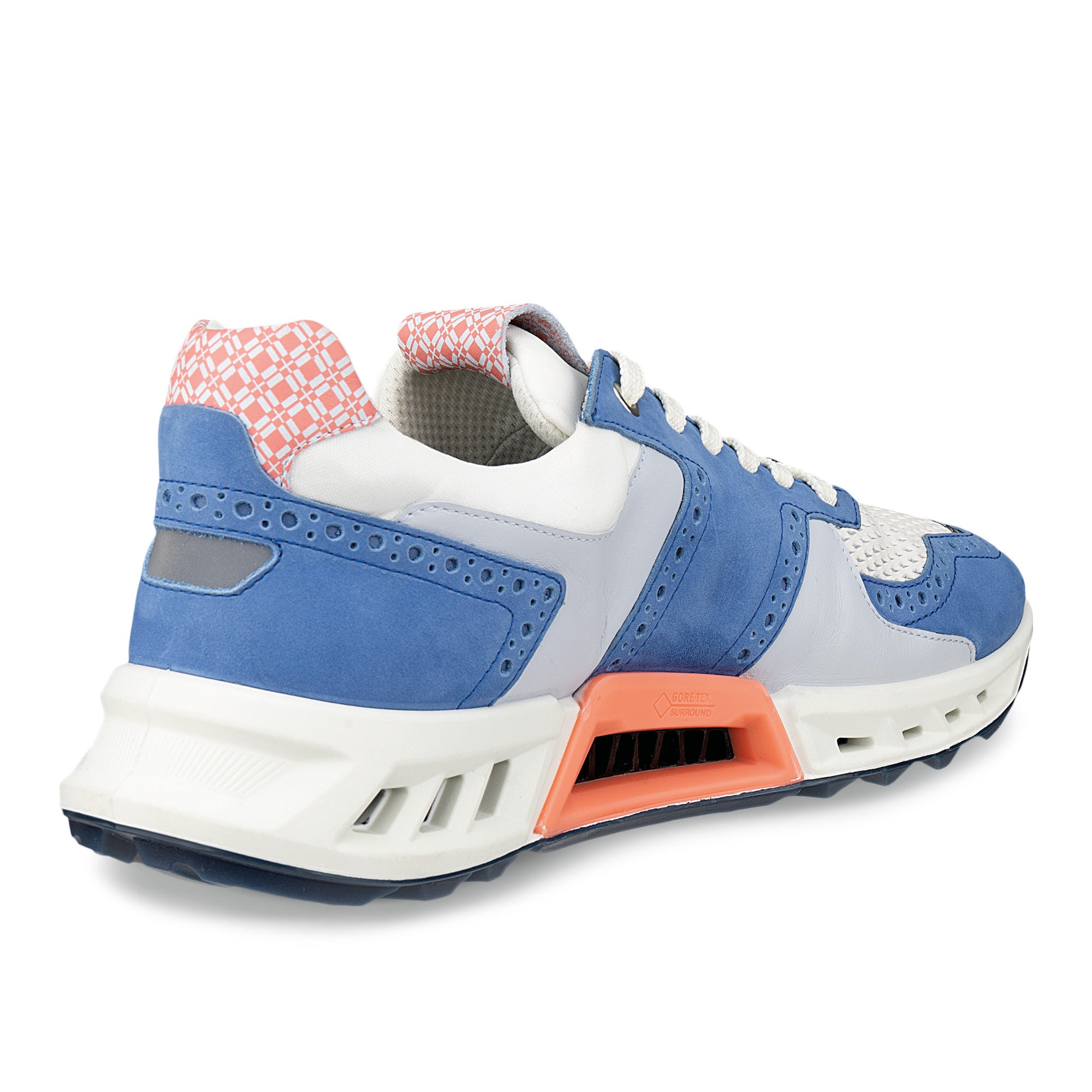 Ecco Biom C4 Lace Gore-Tex Spikeless Golf Shoes - Federal Blue, White & Burnt Coral