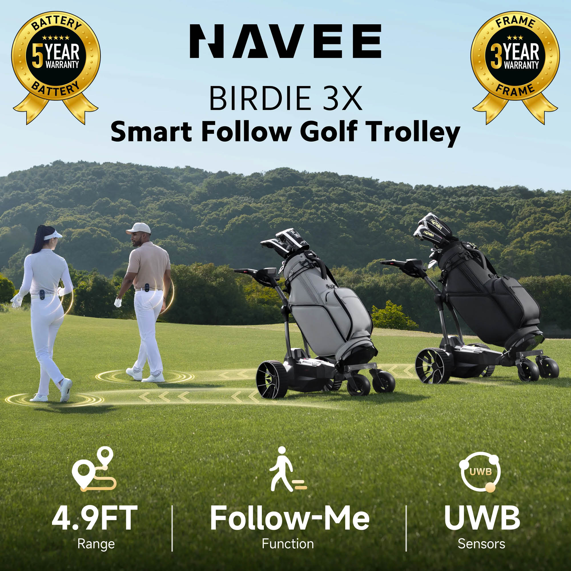 Navee Birdie 3X Follow Remote Electric Golf Trolley - 36 Hole battery