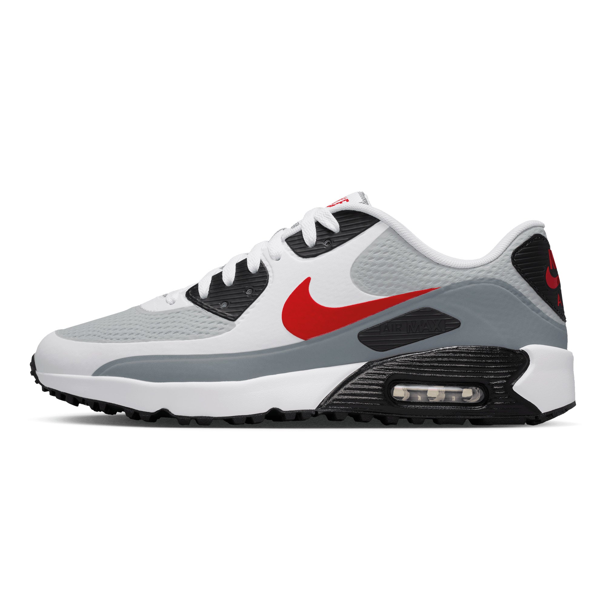 Nike Air Max 90 G Golf Shoes - White, Fire Red & Light Smoke Grey