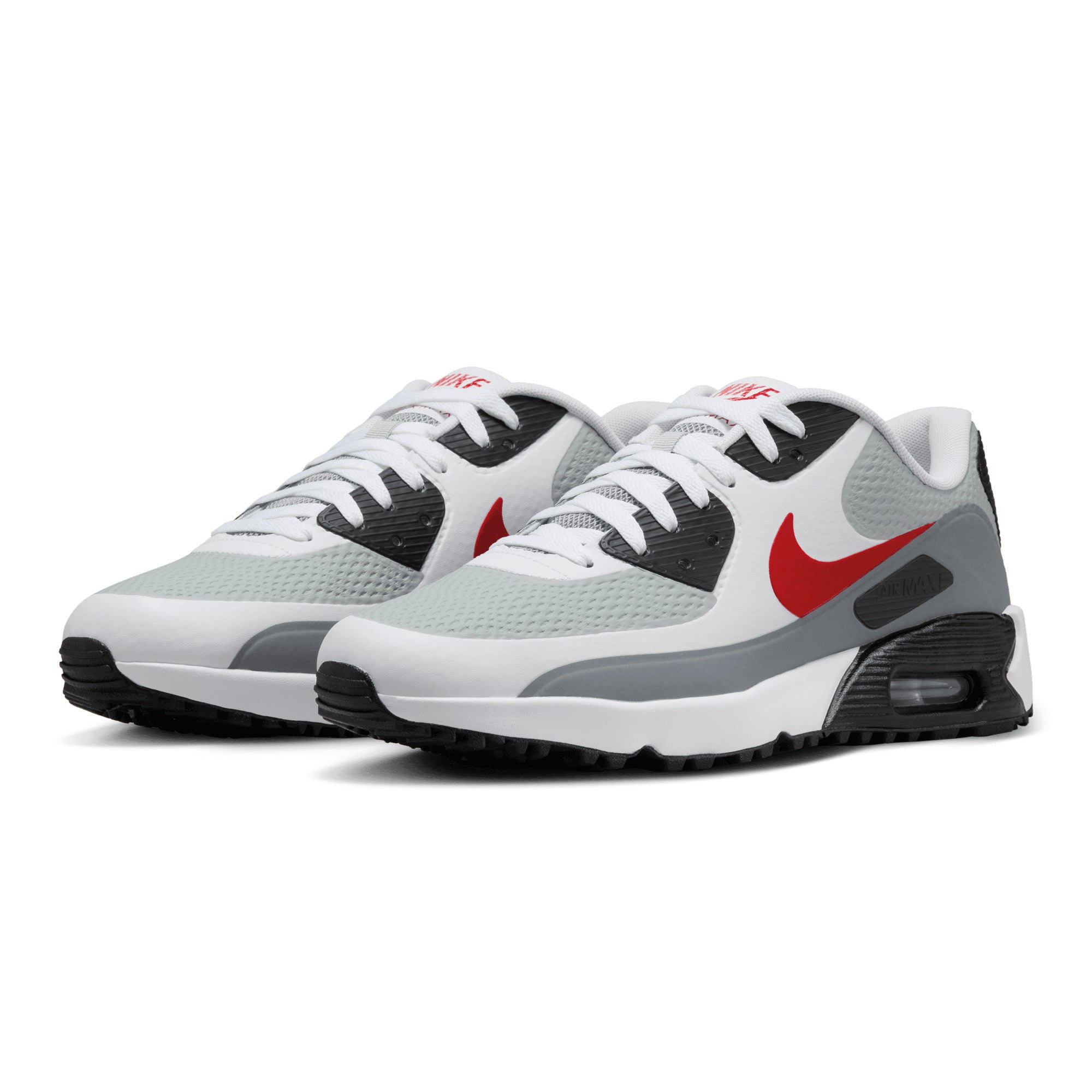 Nike Air Max 90 G Golf Shoes - White, Fire Red & Light Smoke Grey