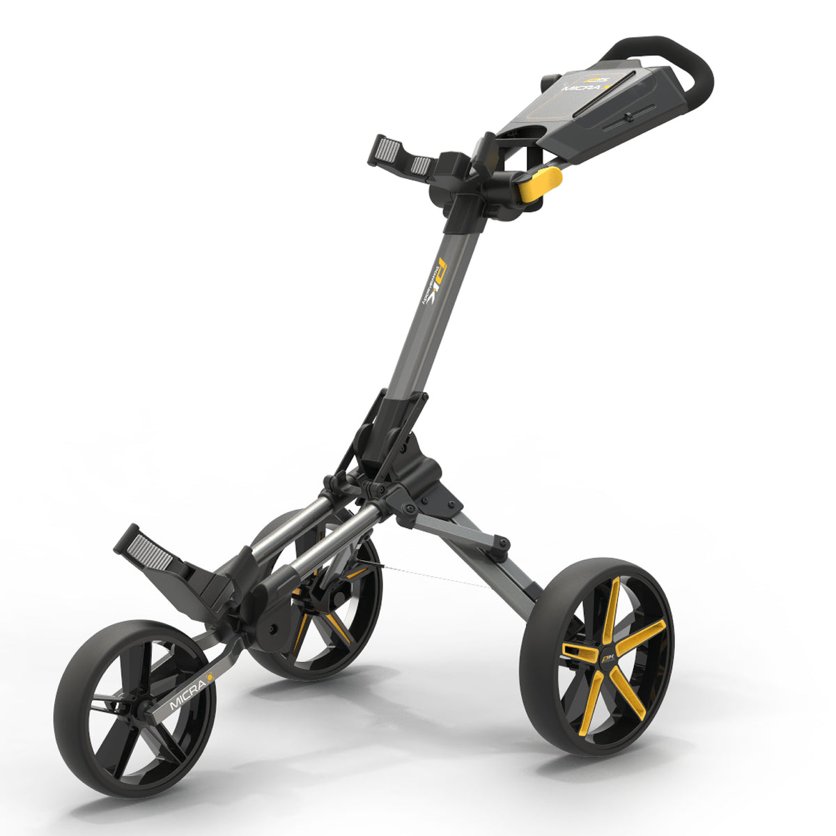 Powakaddy Micra Golf Push Trolley - Gun Metal & Yellow
