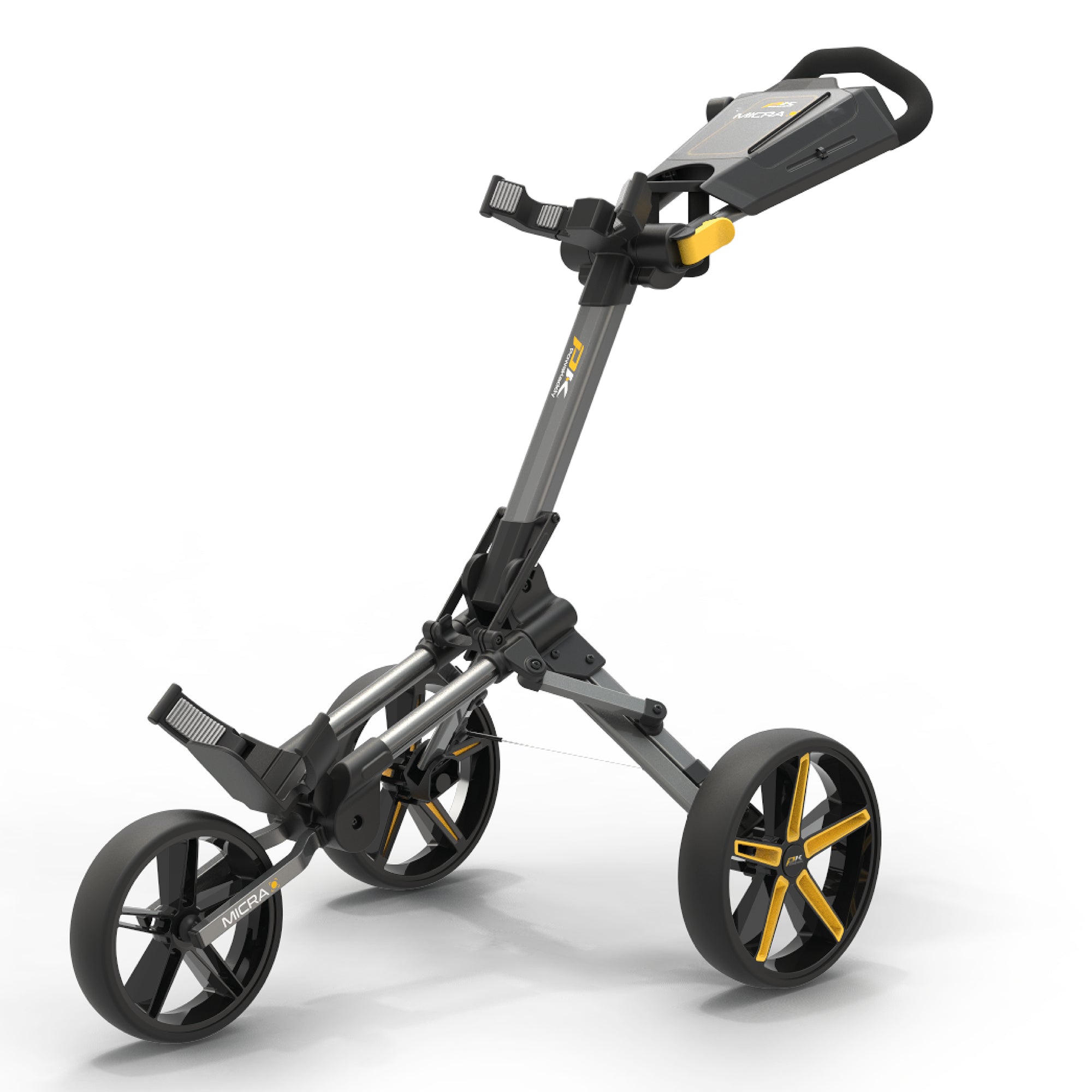 Powakaddy Micra Golf Push Trolley - Gun Metal & Yellow