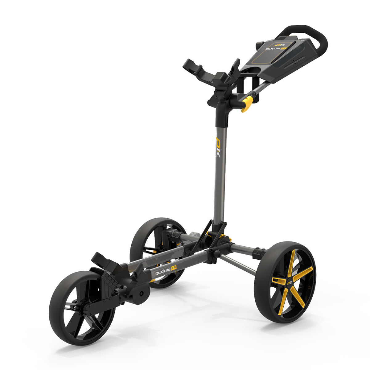 PowaKaddy DLX-Lite FF Push Golf Trolley - Gun Metal & Yellow