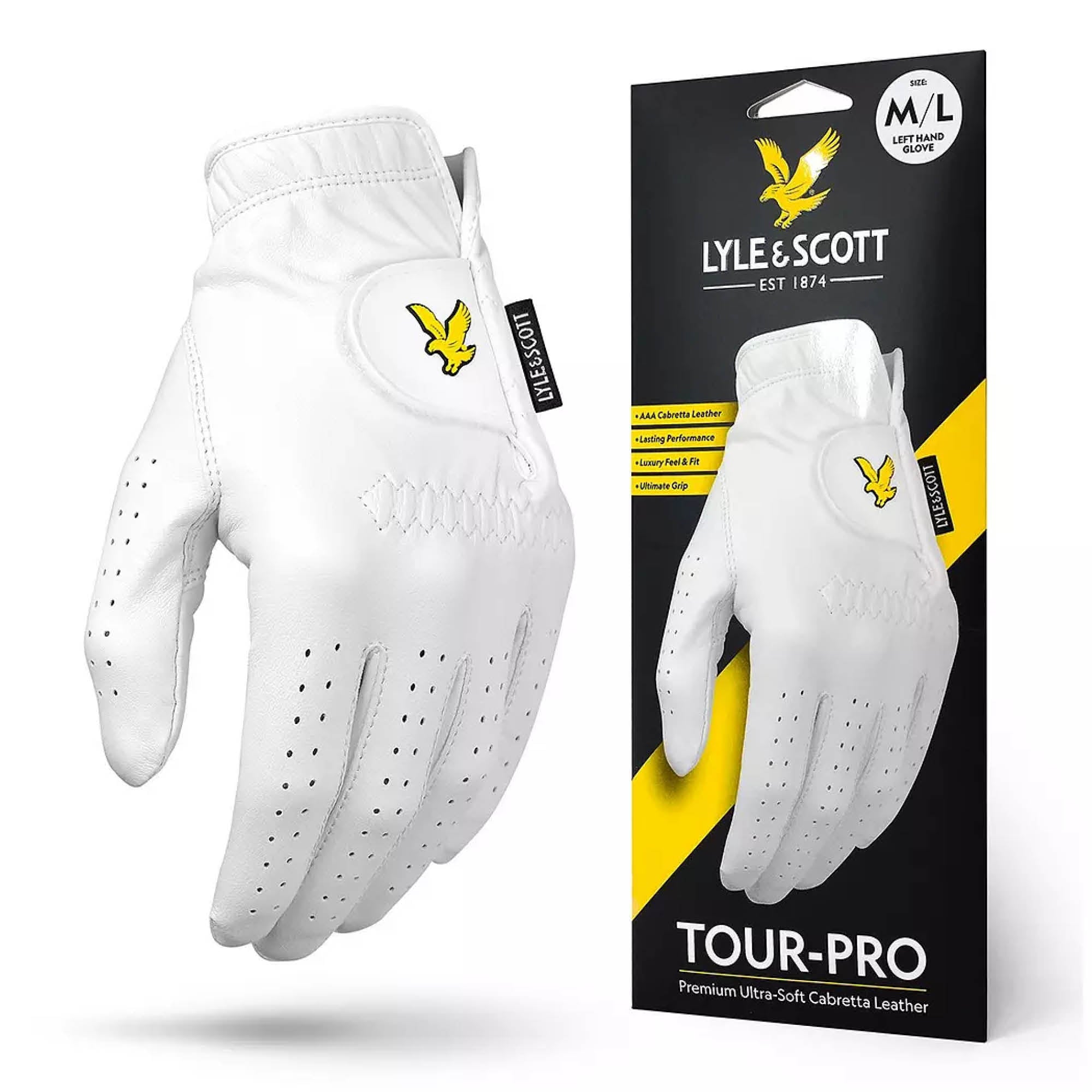 Lyle & Scott Cabretta Leather Golf Glove - White