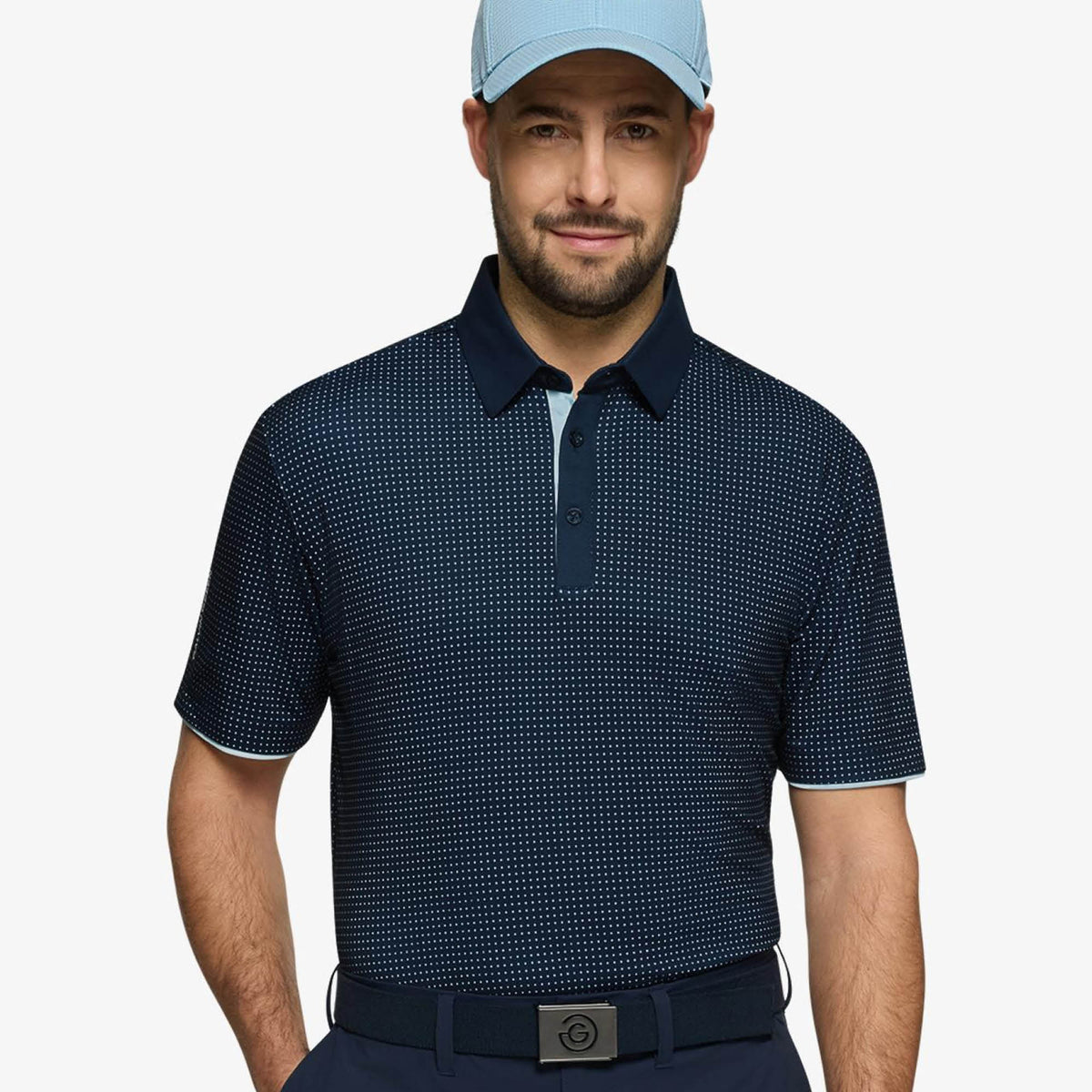 Galvin Green Medley Golf Polo Shirt - Crystal Blue & Navy