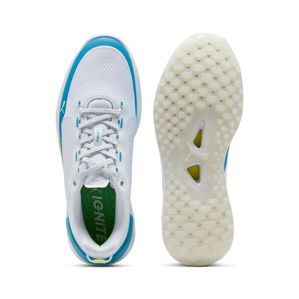 Puma Ignite Elevate X Spikeless Golf Shoes - Puma White, Blue & Apple