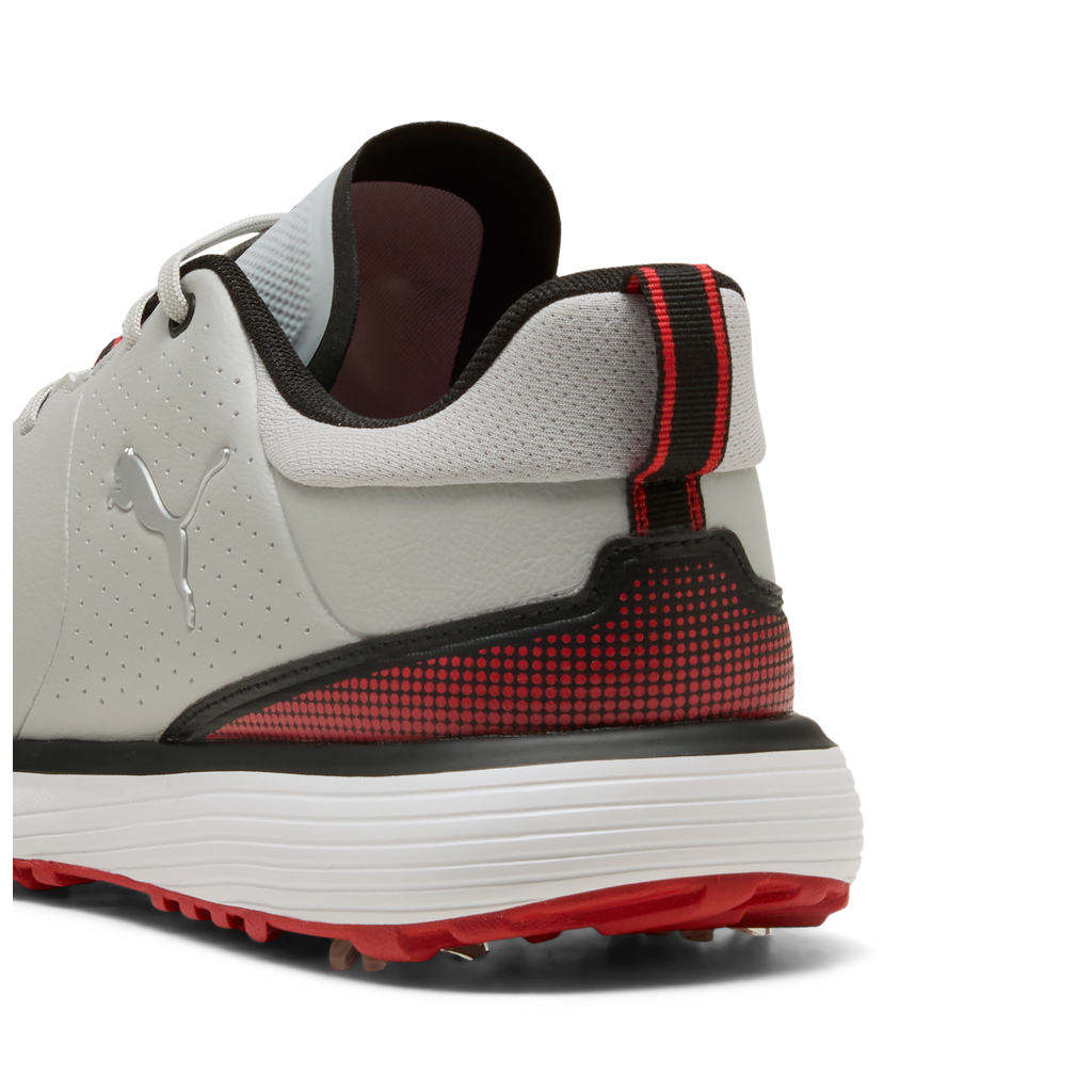 Puma Fusion Grip ST Spiked Golf Shoes - Ash Gray, Black & Candy Apple