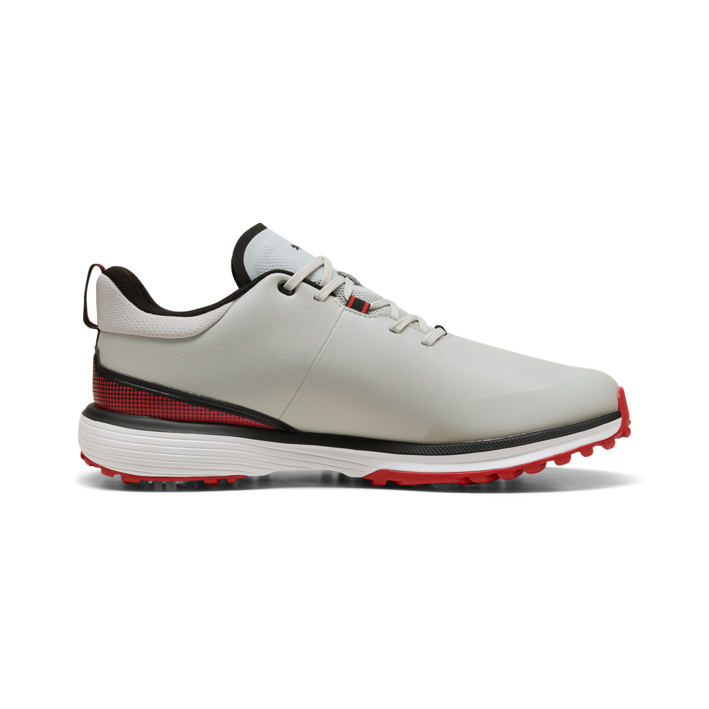 Puma Fusion Grip ST Spiked Golf Shoes - Ash Gray, Black & Candy Apple
