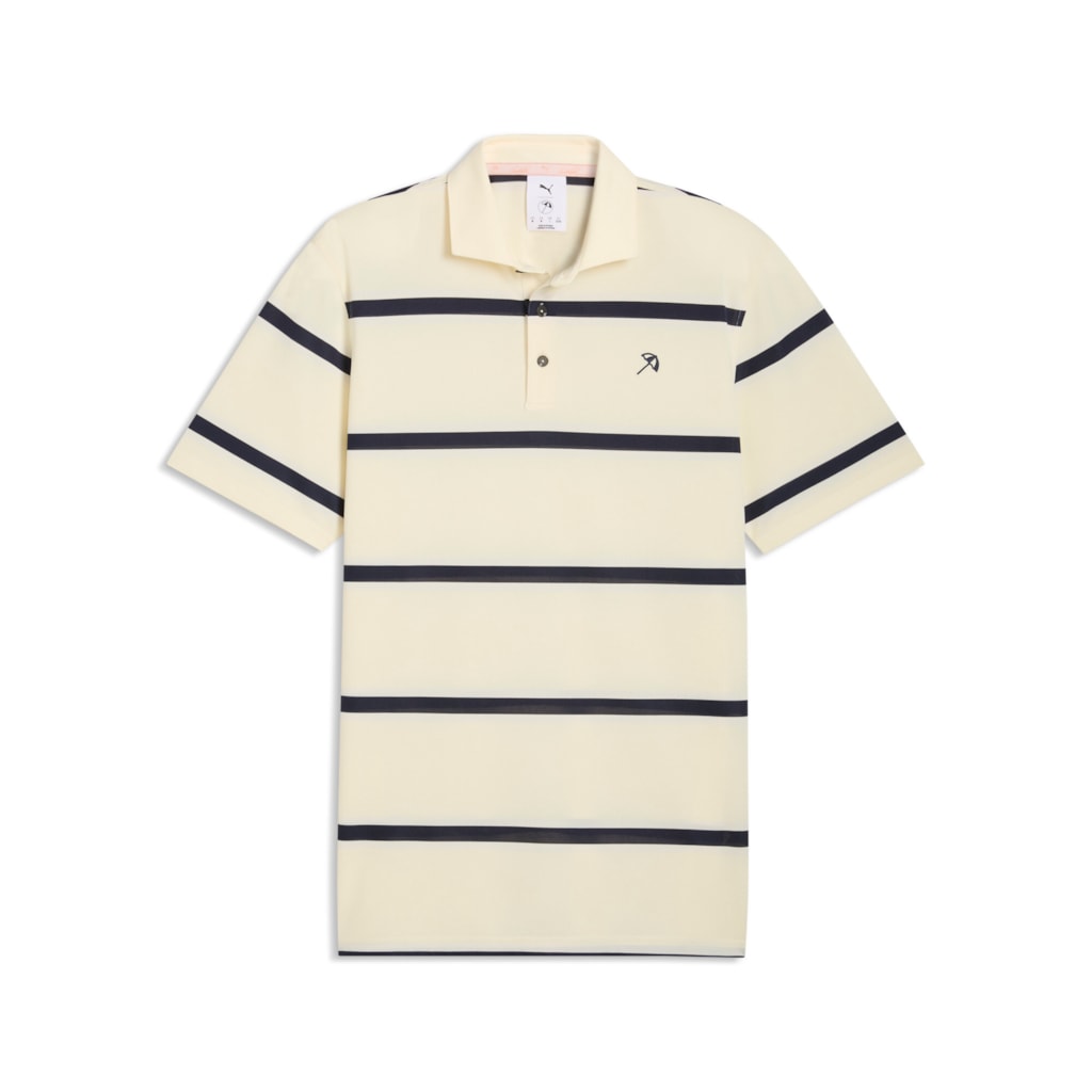 Puma x Arnold Palmer Pique Stripe Golf Polo Shirt - Lemon Butter & Deep Navy