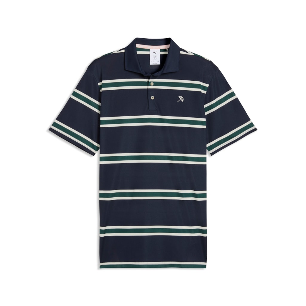 Puma x Arnold Palmer Pique Stripe Golf Polo Shirt - Deep Navy & Forest Green