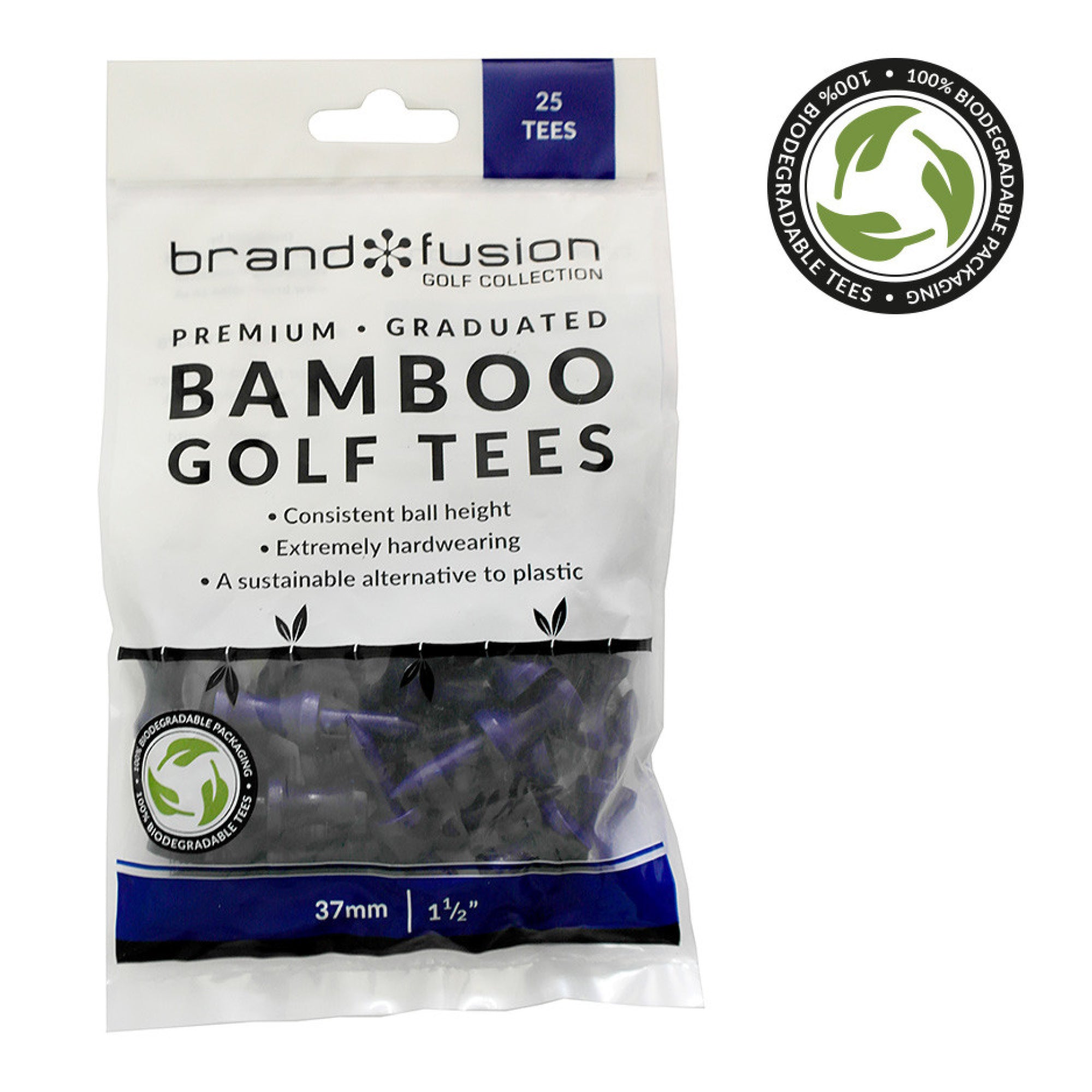 Brand Fusion Bamboo Castle Golf Tees - Blue (37mm)