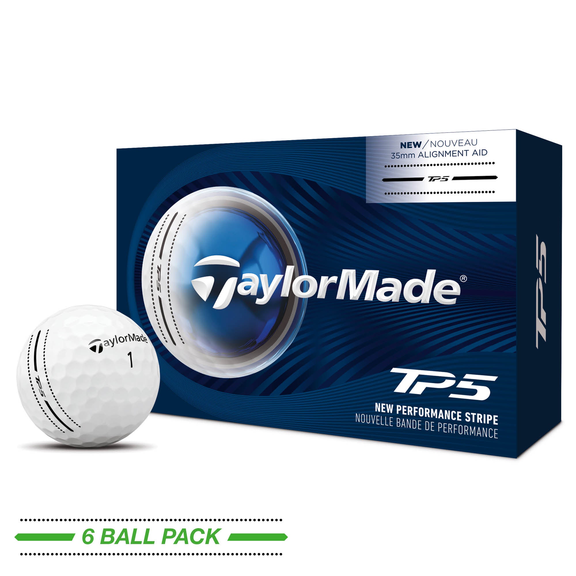 TaylorMade TP5 Performance Stripe Golf Balls - 6 Ball Pack - White