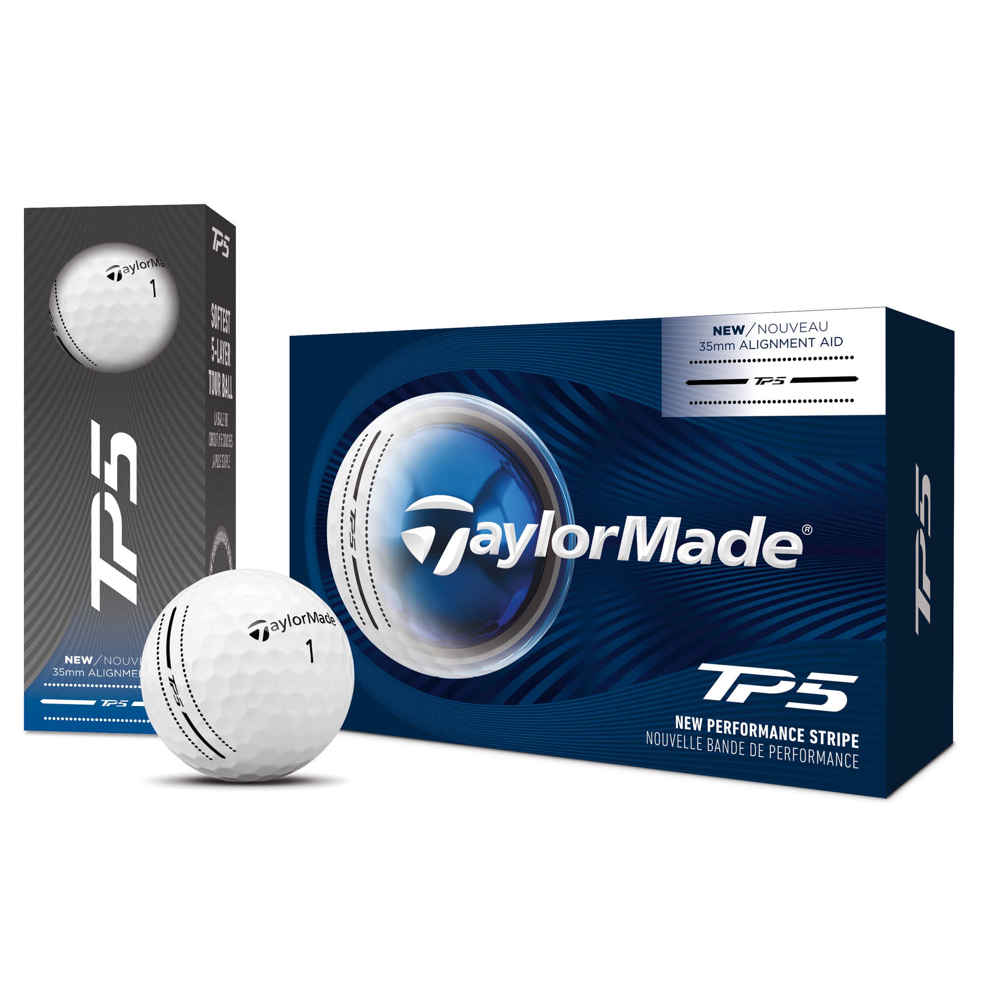 TaylorMade TP5 Performance Stripe Golf Balls - 6 Ball Pack - White