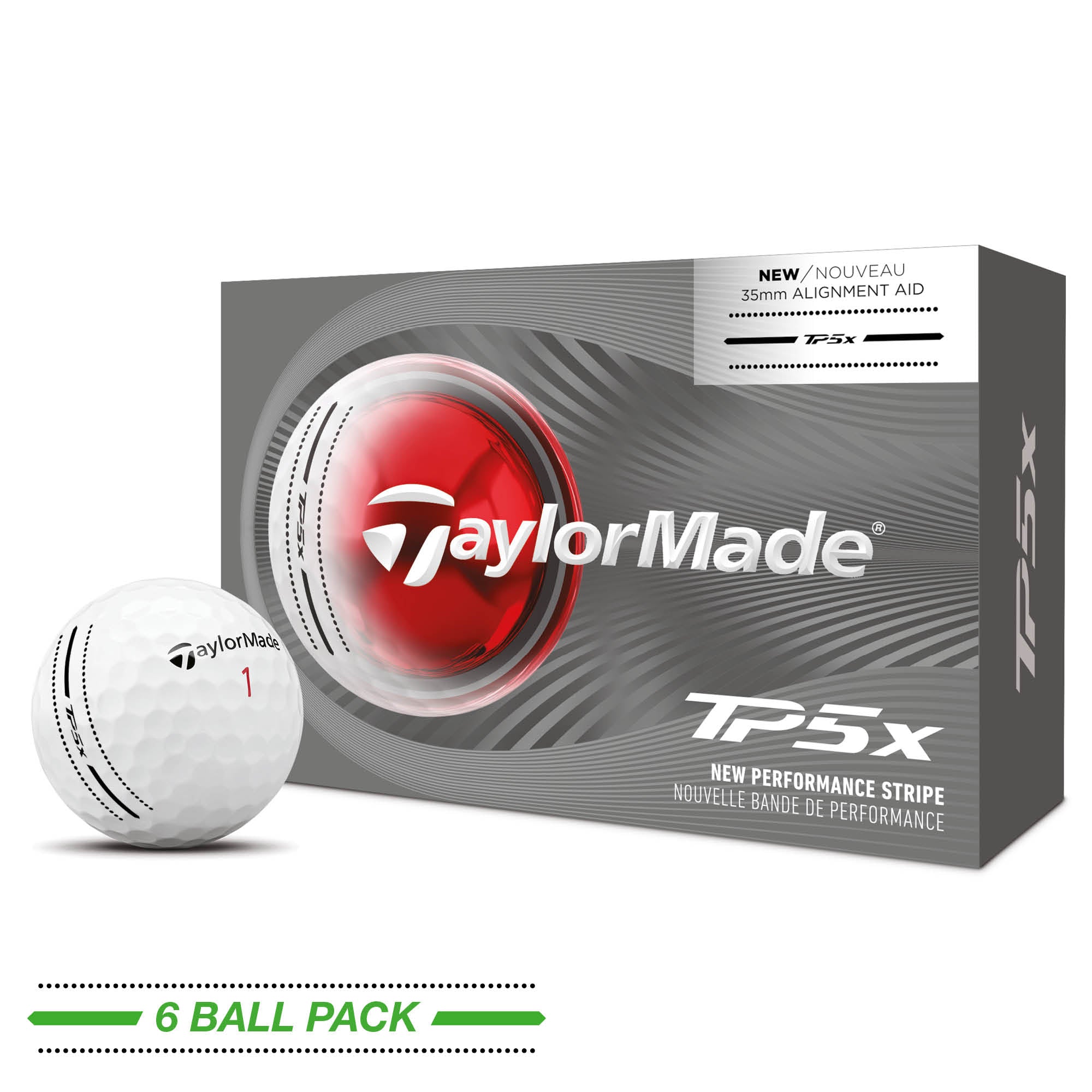 TaylorMade TP5x Performance Stripe Golf Balls - 6 Ball Pack - White