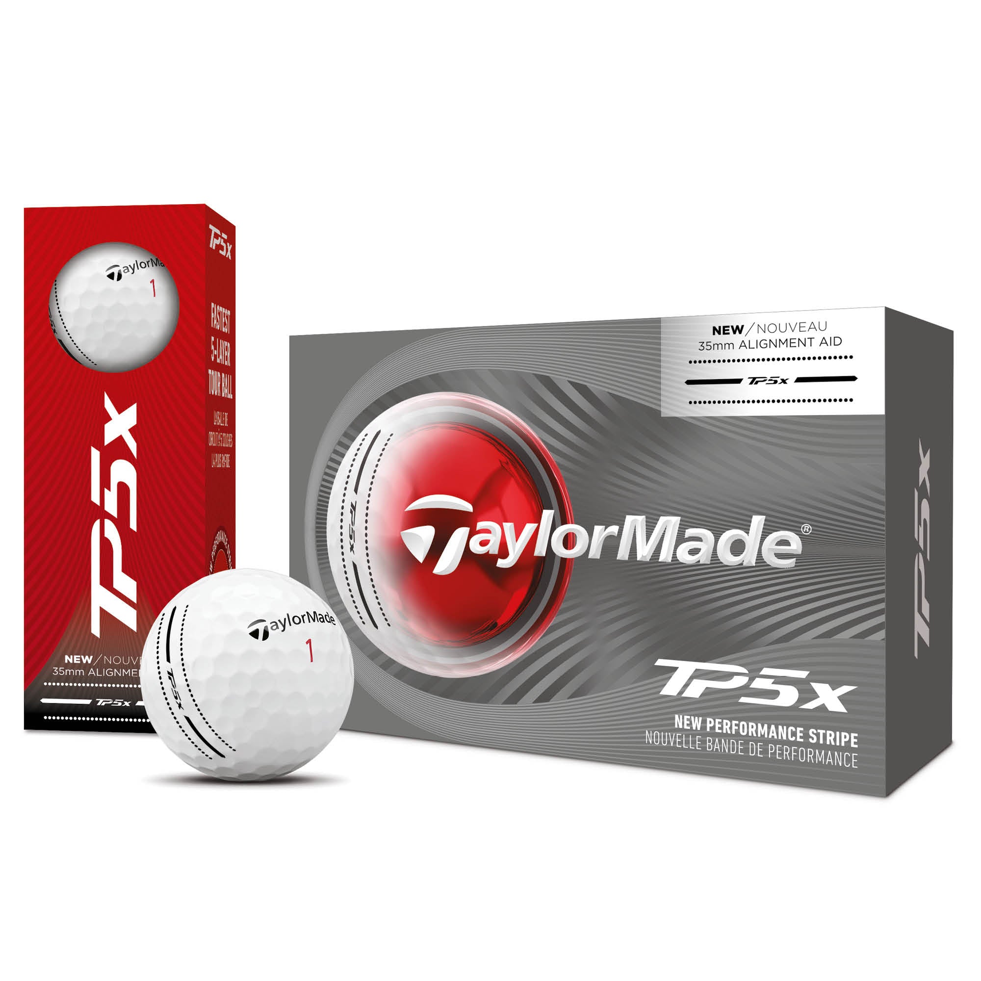 TaylorMade TP5x Performance Stripe Golf Balls - 6 Ball Pack - White