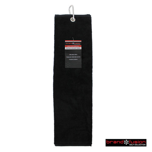 Brand Fusion Tri-Fold Velour Golf Towel - Black