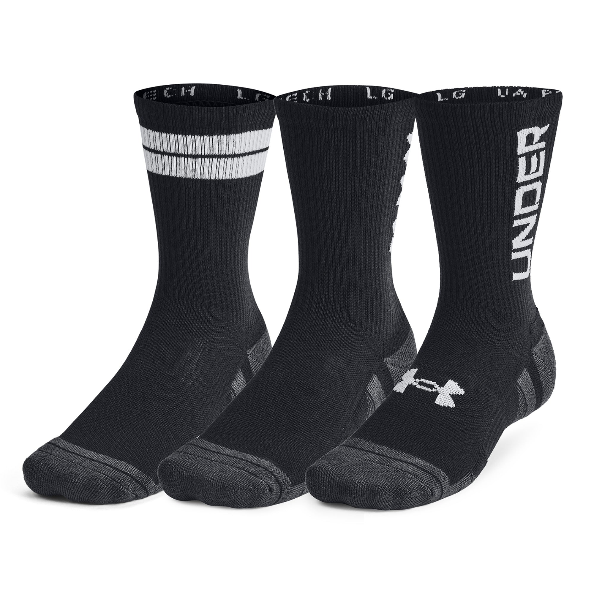 Under Armour Performance Tech Nov Crew Socks 3-Pack - Black - Size 7.5-12