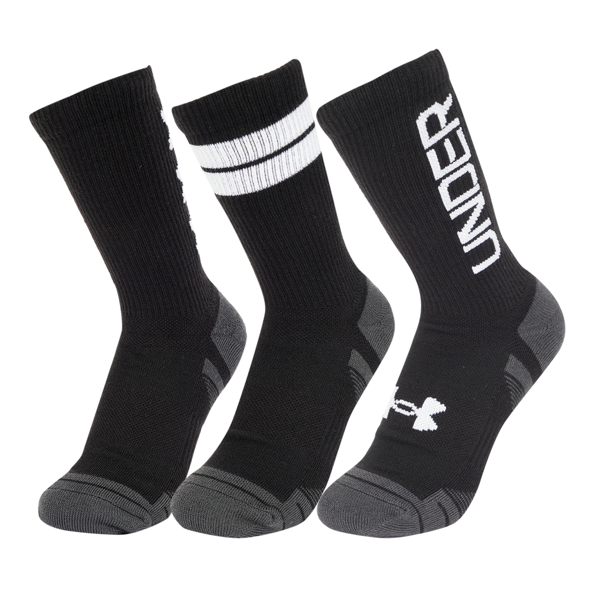 Under Armour Performance Tech Nov Crew Socks 3-Pack - Black - Size 7.5-12
