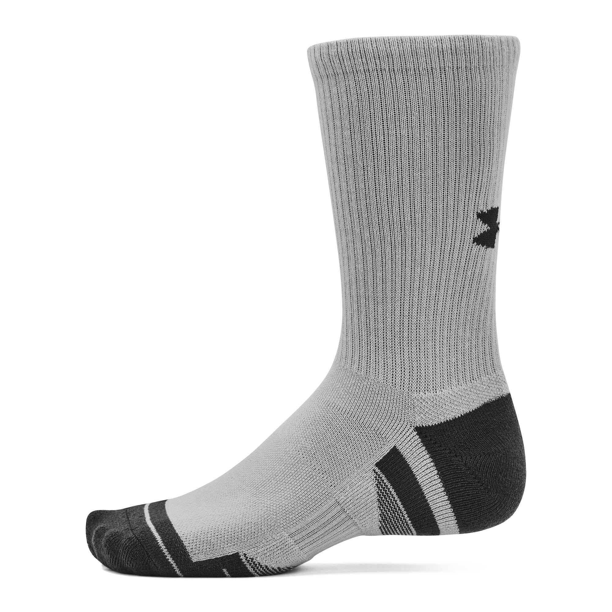 Under Armour Performance Tech Crew Socks 3-Pack - Grey, Black & White - Size 7.5-12
