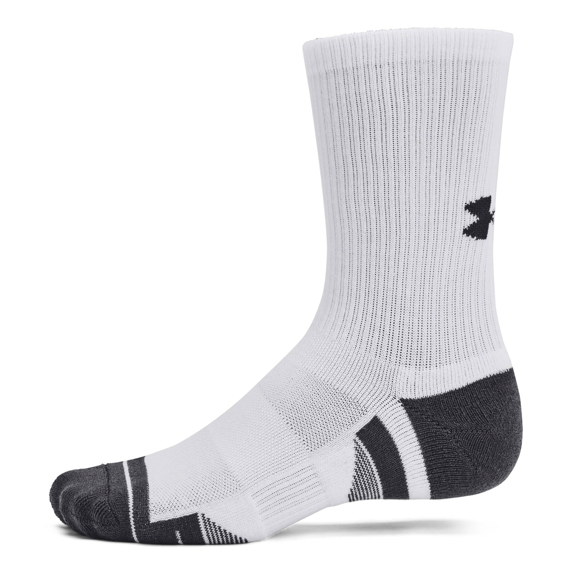 Under Armour Performance Tech Crew Socks 3-Pack - Grey, Black & White - Size 7.5-12