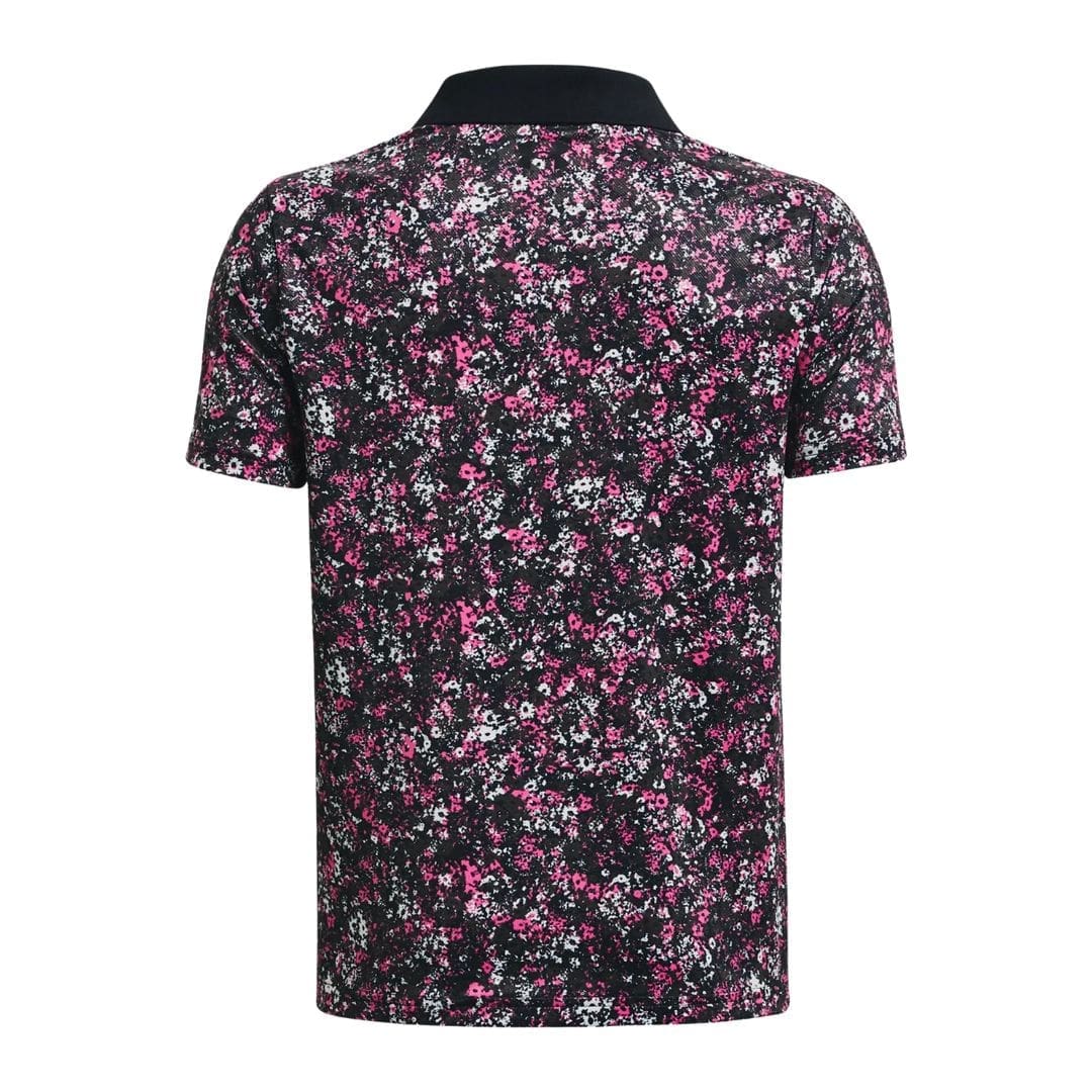 Boys Under Armour Floral Speckle Golf Polo Shirt (Black/Rebel Pink)