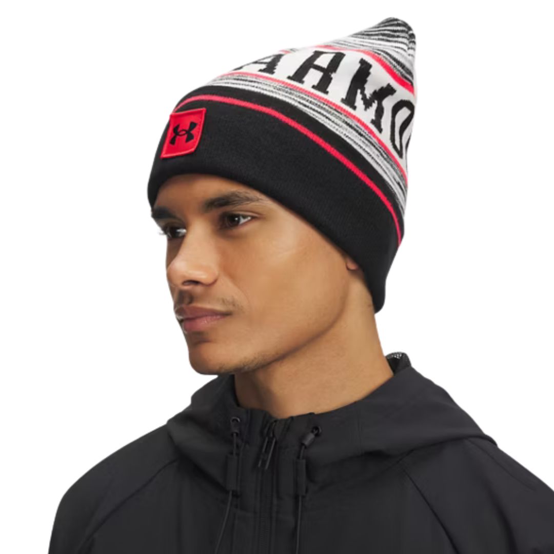 Under Armour Halftime Pom Beanie - Stone, Racer Red & Black