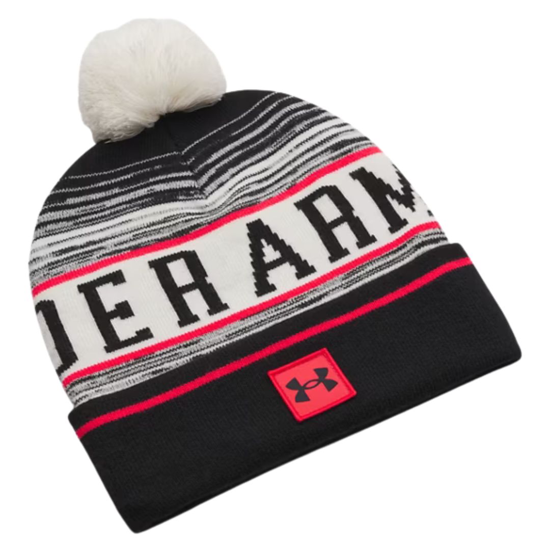 Under Armour Halftime Pom Beanie - Stone, Racer Red & Black