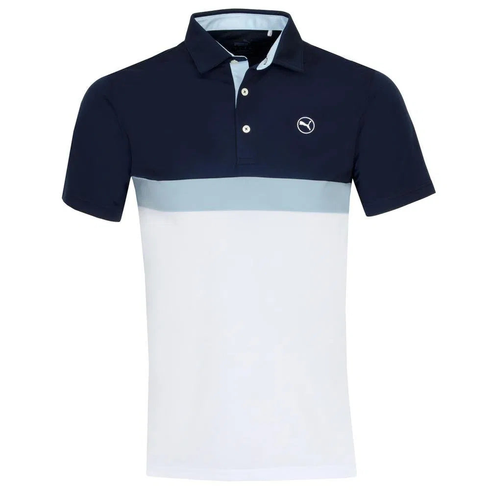 Puma Men's Pure Colourblock Golf Polo (Deep Navy & White Glow)