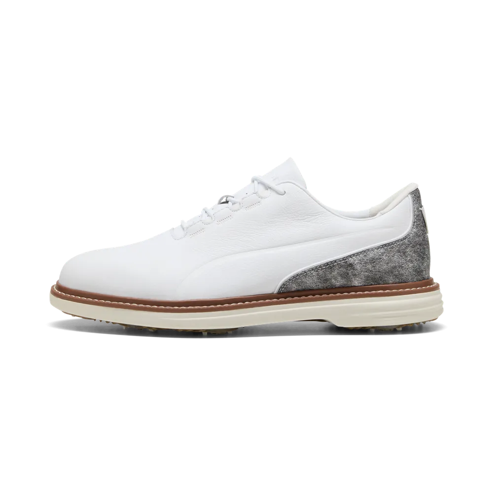 Puma Avant Tour Spiked Golf Shoes - Puma White & Brown Mushroom