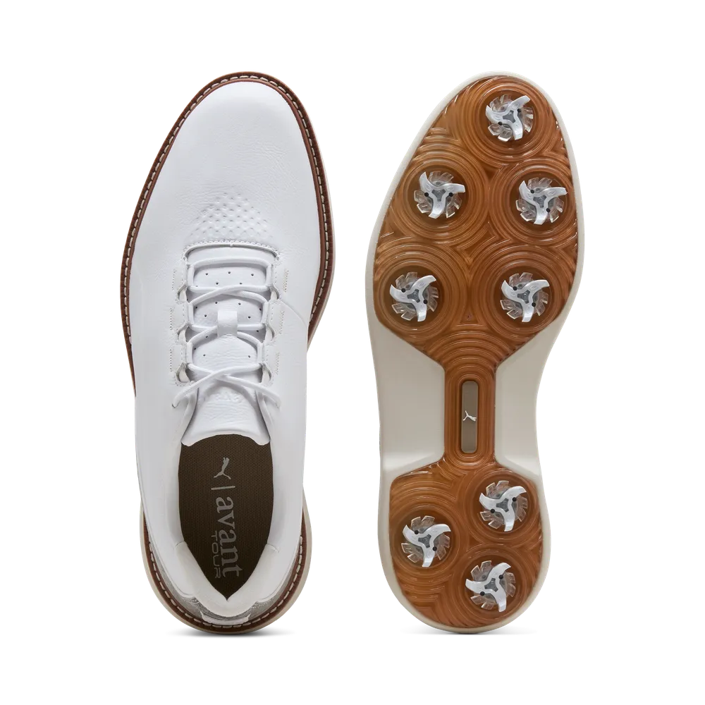 Puma Avant Tour Spiked Golf Shoes - Puma White & Brown Mushroom