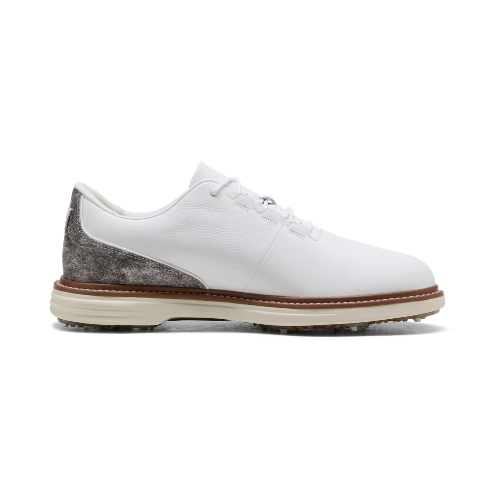 Puma Avant Tour Spiked Golf Shoes - Puma White & Brown Mushroom