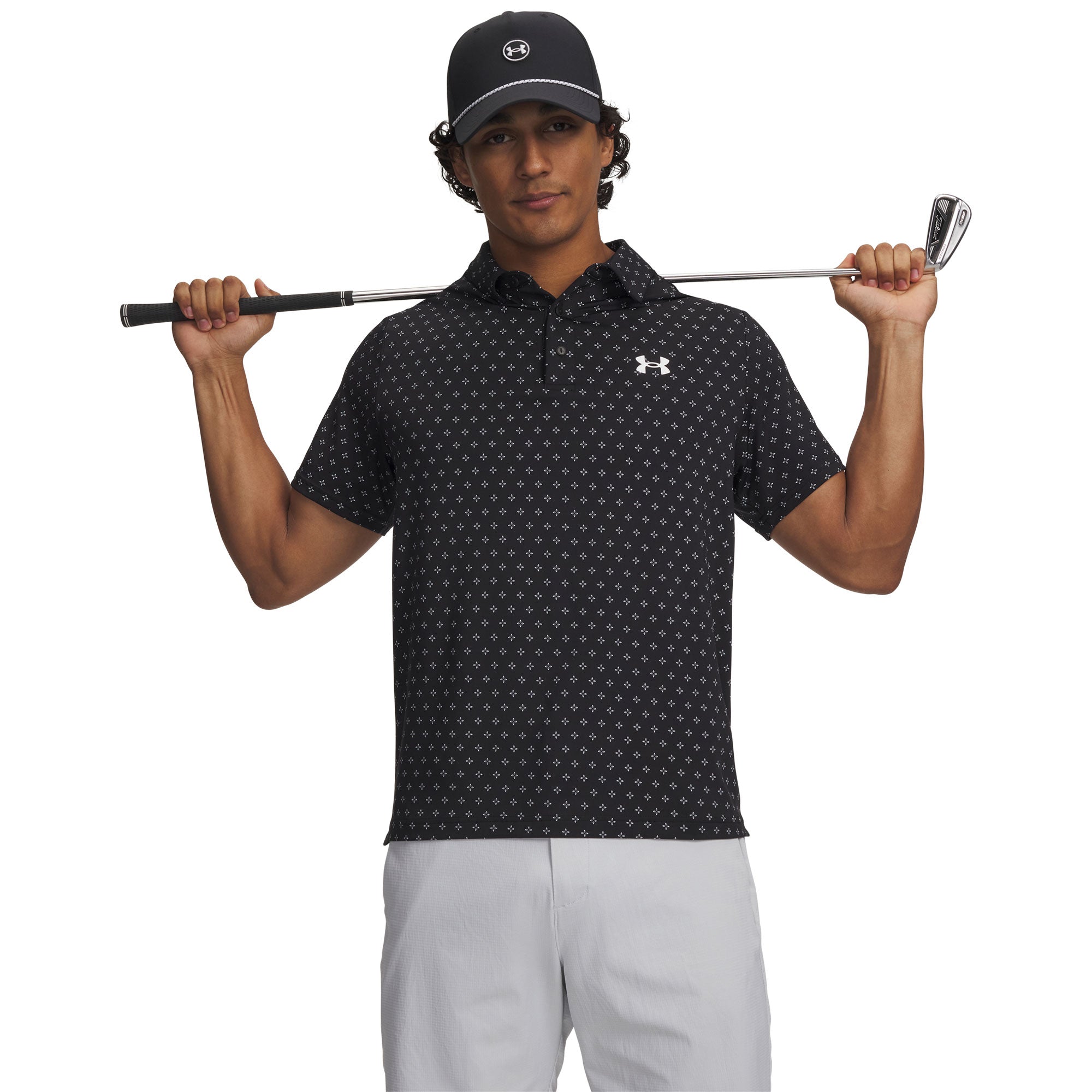 Under Armour Playoff 3.0 Printed Golf Polo Shirt - Black, White & White
