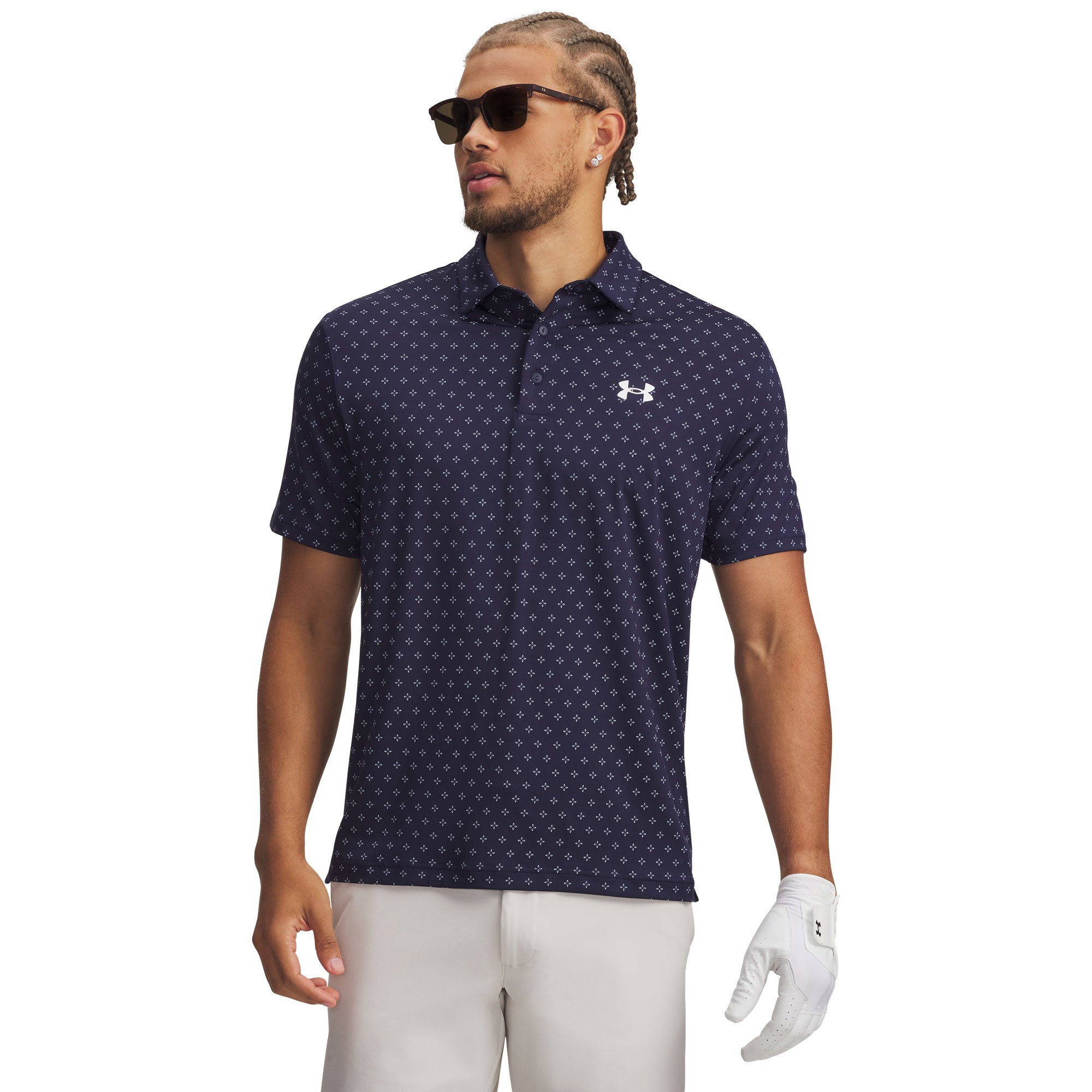 Under Armour Playoff 3.0 Printed Golf Polo Shirt - Midnight Navy, White & White