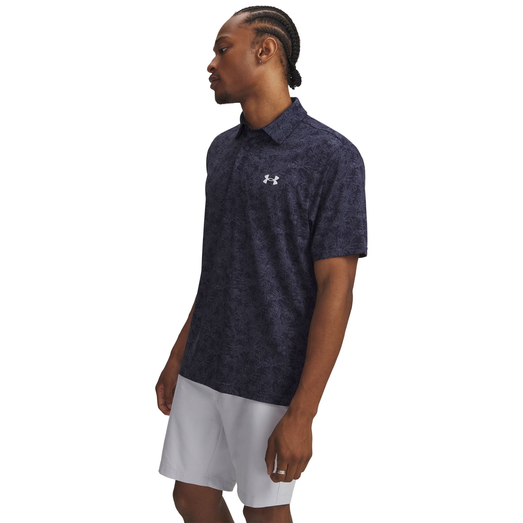 Under Armour Playoff 3.0 Printed Golf Polo - Midnight Navy, Downpour Grey & Halo Grey