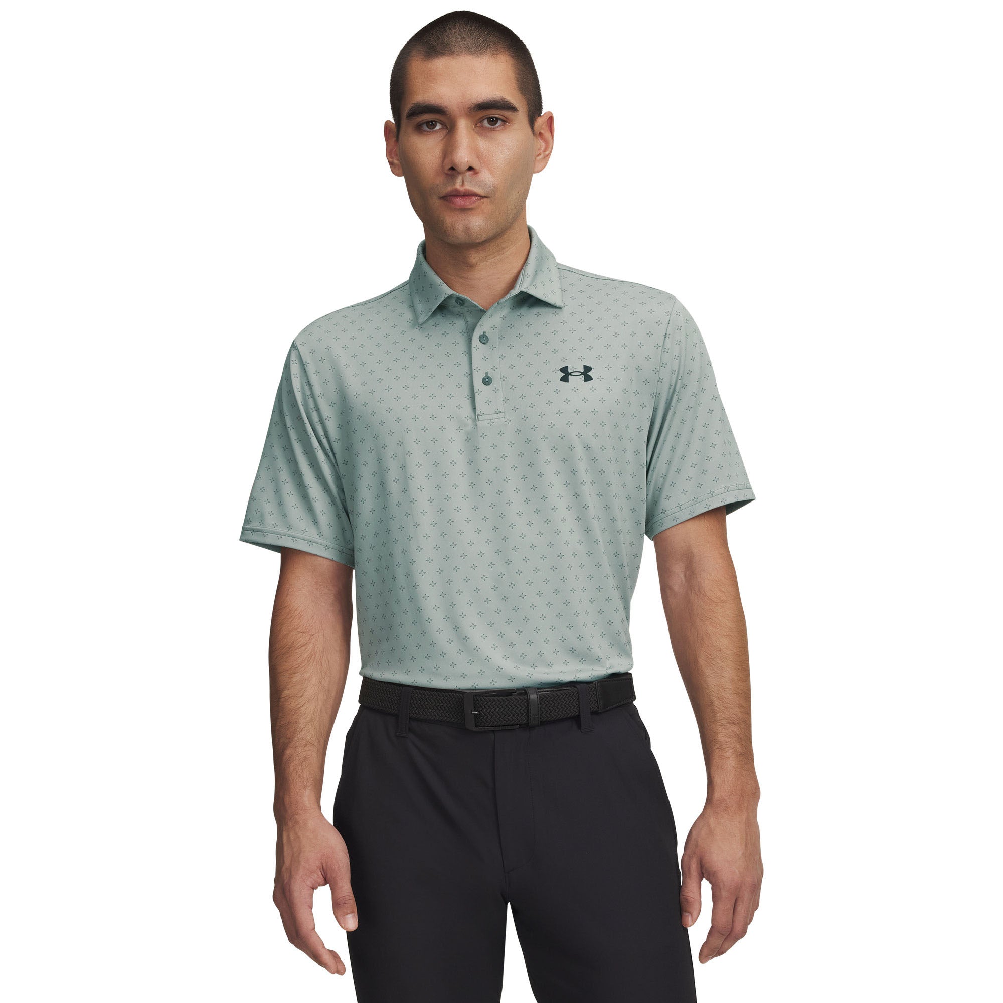Under Armour Playoff 3.0 Printed Golf Polo Shirt - Clay Green, Titanium & Black