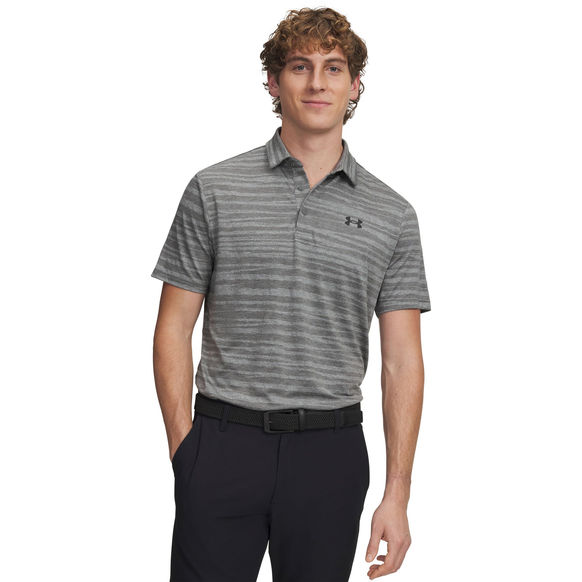 Under Armour Playoff Jacquard Golf Polo Shirt - Clay Green, Titanium & Black