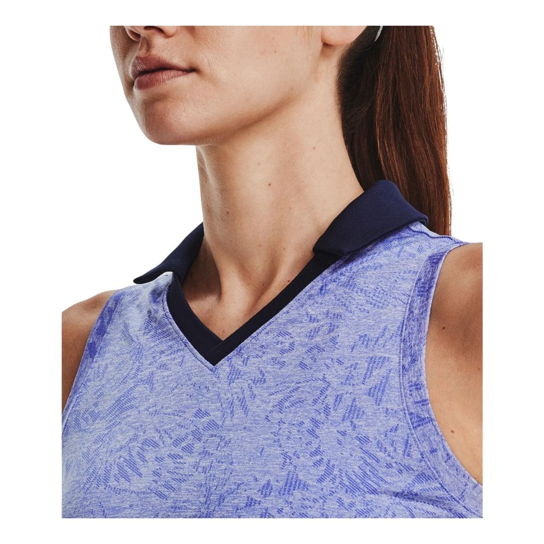 Women's Under Armour Playoff Wild Fields Sleeveless Golf Polo Shirt (Baja Blue)