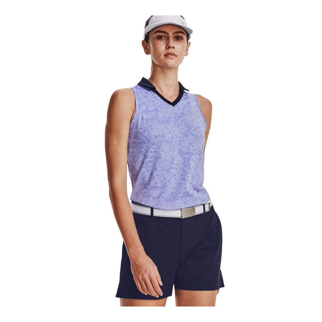 Women's Under Armour Playoff Wild Fields Sleeveless Golf Polo Shirt (Baja Blue)